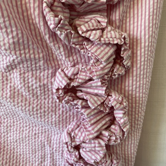 Lilly Pulitzer Vivienne Ruffle One Shoulder Dress Pink And Whir Seersucker Sz 4 - Picture 4 of 13